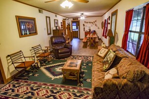 Standard Cottage, 3 Bedrooms, Non Smoking (The Bunk House) | Living room | TV, DVD player - The Venue at Three Points (Grand Saline)