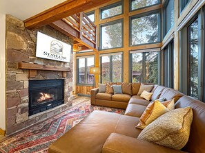 スマートテレビ、暖炉、書庫