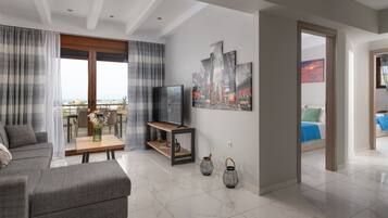 Luxury Apartment, 2 Bedrooms, Sea View (Nefeli) | Living area | Smart TV