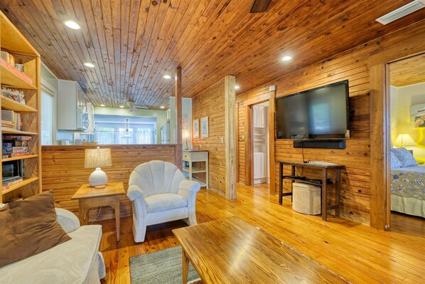 TV, fireplace, DVD player, books