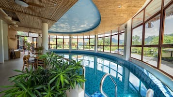 Indoor pool, open 6:30 AM to 8:00 PM, sun loungers