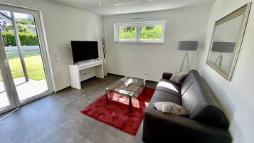 TV, video games, video library, stereo