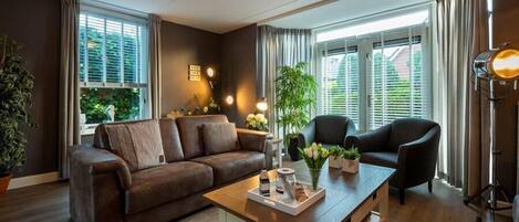 Télévision, cheminée, chaîne hi-fi