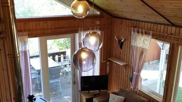 Fernseher, Kamin, DVD-Player, Bücher