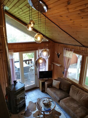 TV, fireplace, DVD player, books - House Waldblick (Extertal)