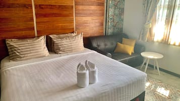 Desk, free WiFi, bed sheets