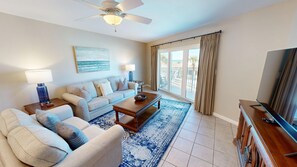 Living area - Seacrest 201B is a 2 BR Gulf front by RedAwning (Fort Walton Beach)