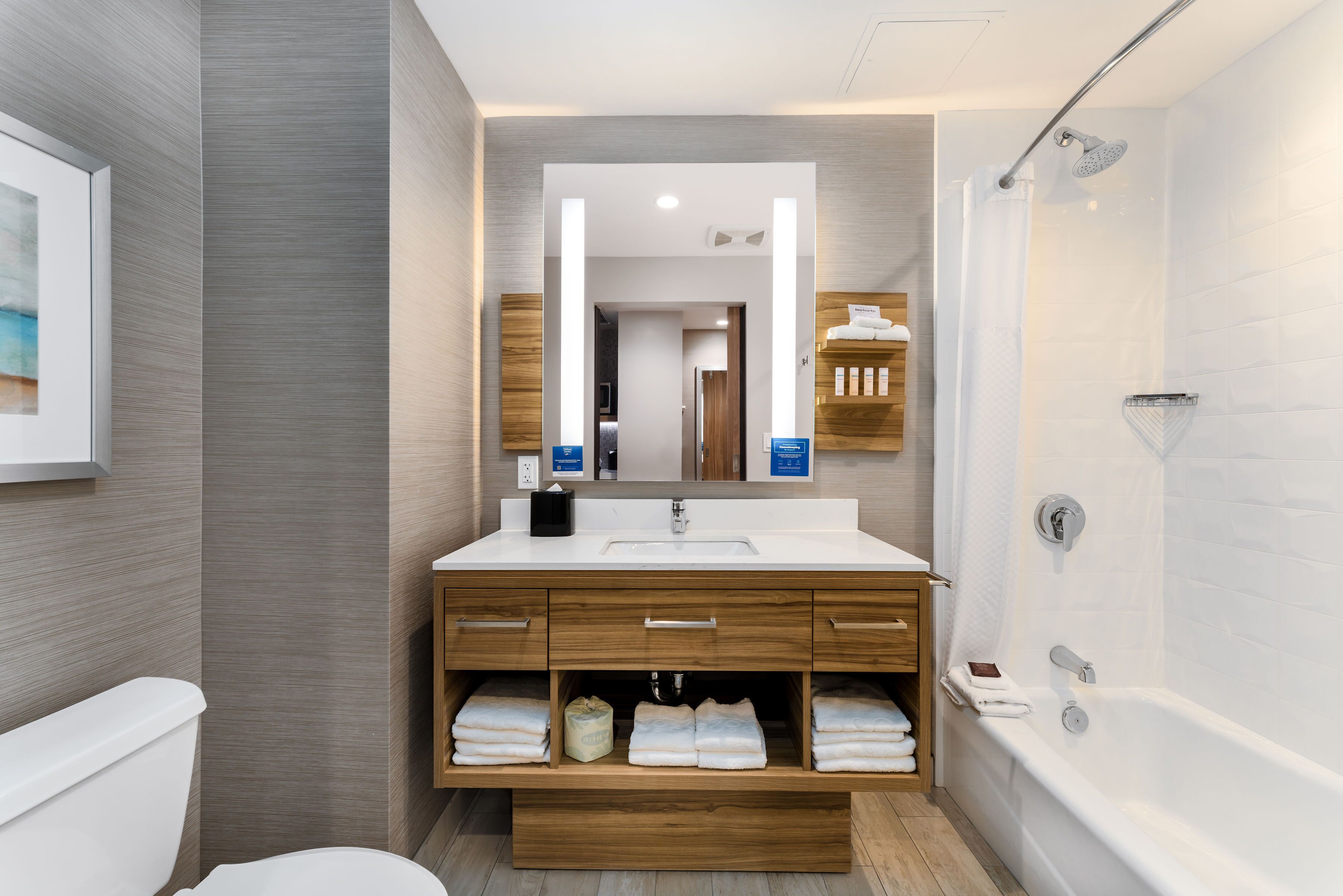 combined shower/bathtub, hair dryer, towels