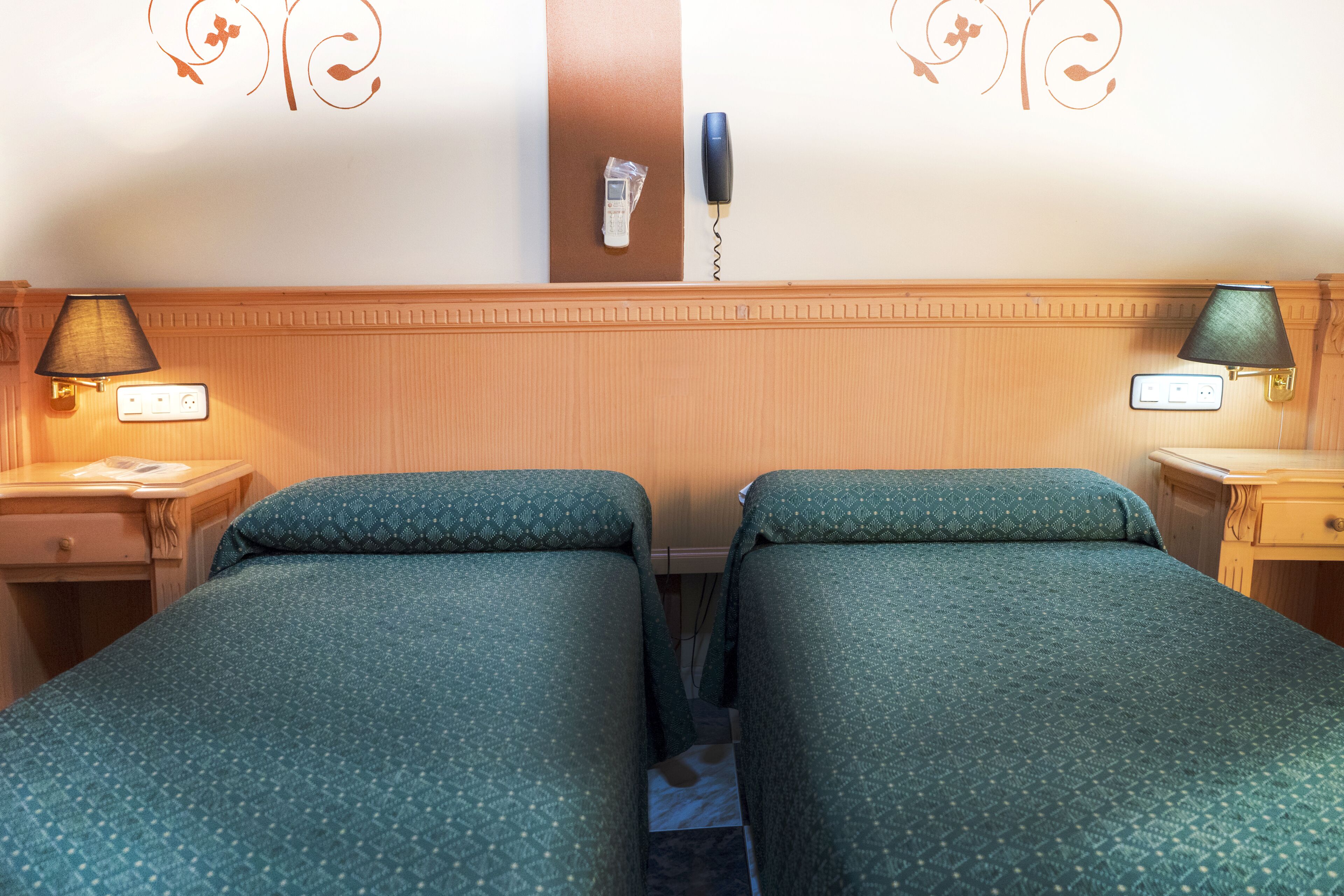 twin room | desk, iron/ironing board, bed sheets