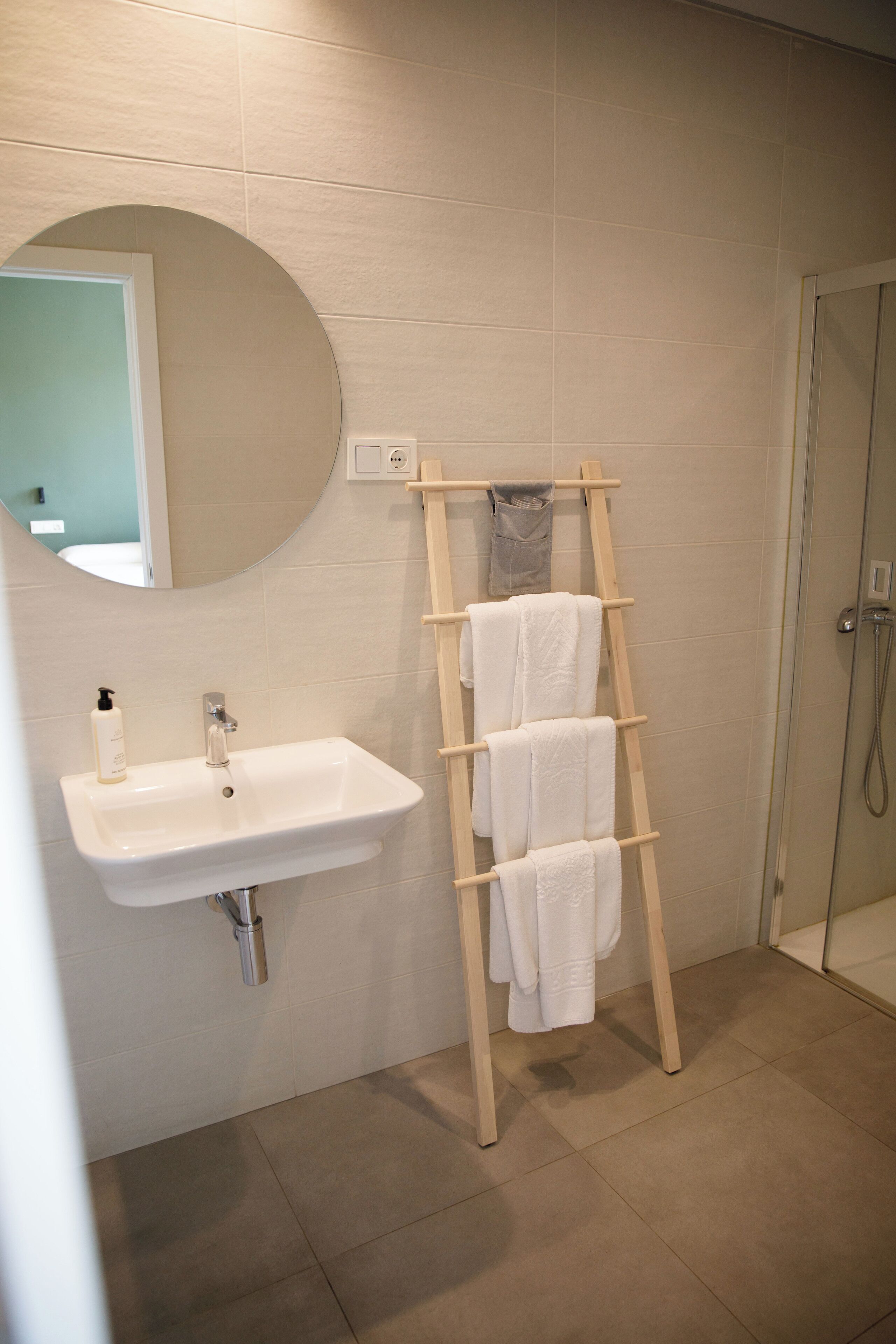 hair dryer, bidet, towels, soap