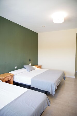 Habitación con 2 camas individuales | Escritorio, tabla de planchar con plancha y ropa de cama 