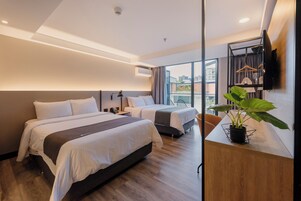 In-room safe, desk, laptop workspace, blackout curtains