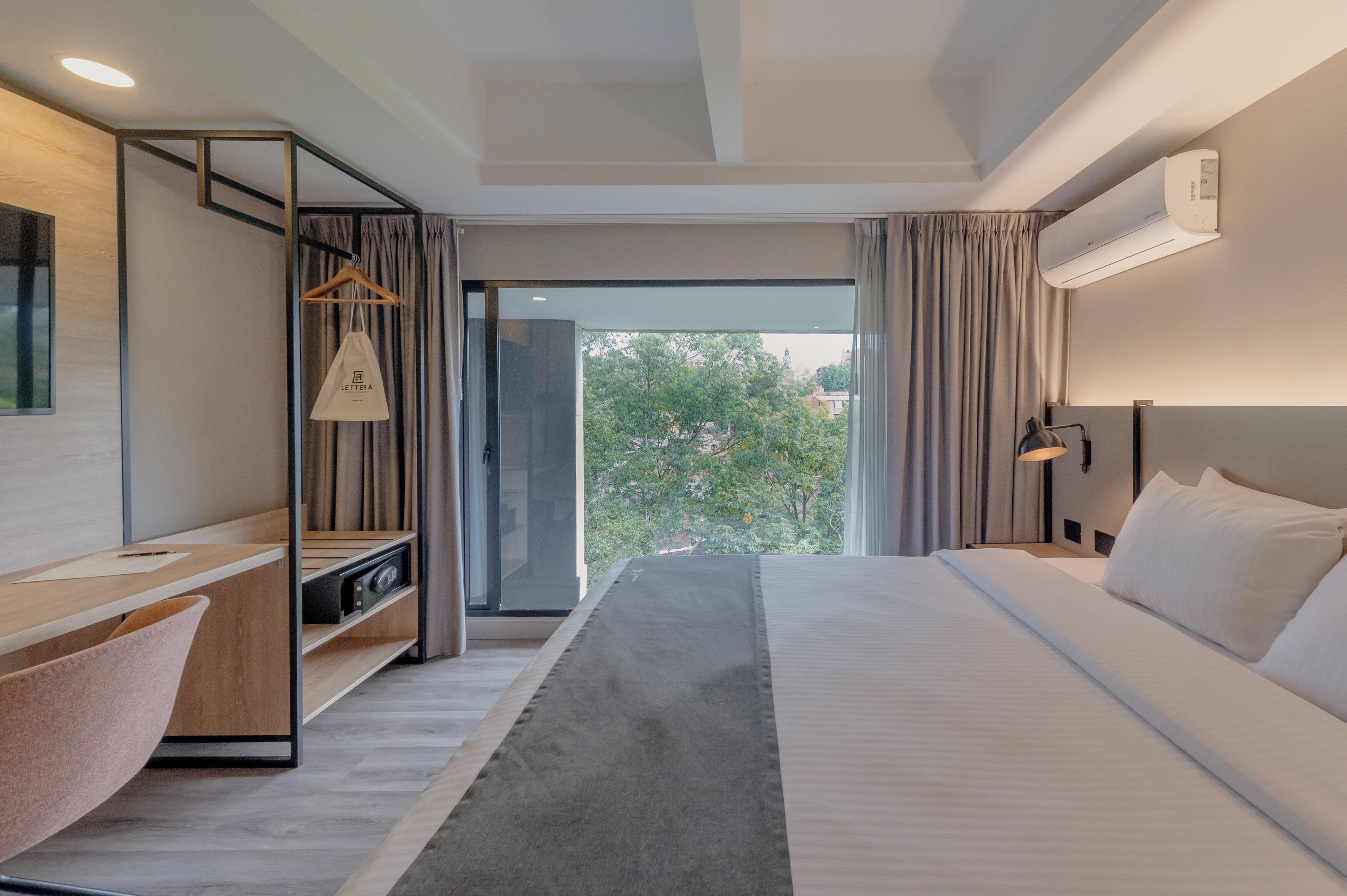 double room | in-room safe, desk, laptop workspace, blackout curtains