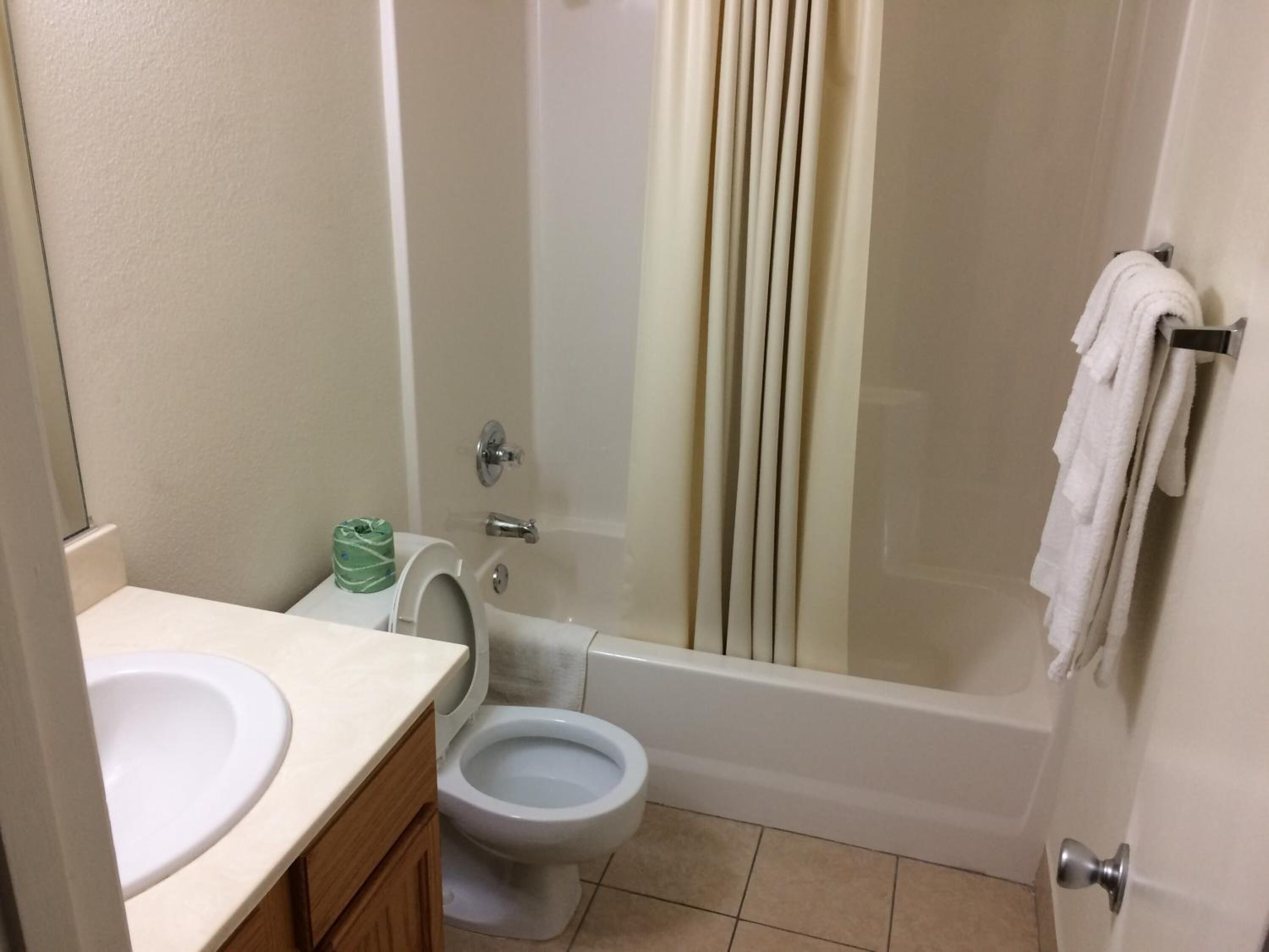 combined shower/bathtub, towels