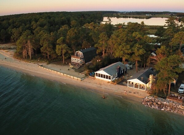 On the beach, sun-loungers, beach towels