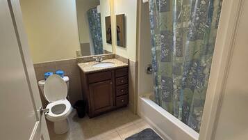 Jetted tub, towels, soap, toilet paper