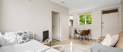 1 bedroom, desk, iron/ironing board, travel cot