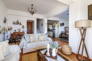 TV, fireplace, DVD player, books