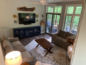 Smart TV, fireplace, video games, books