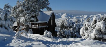 Log cabin in the mountains with indoor climbing wall, perfect for a family.