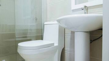 Ducha, jabón, shampoo, papel higiénico