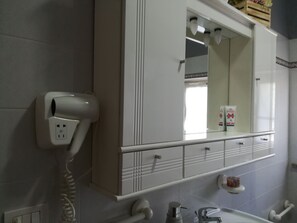 Shower, free toiletries, hair dryer, bidet
