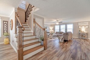 Smart TV, fireplace, video games, DVD player