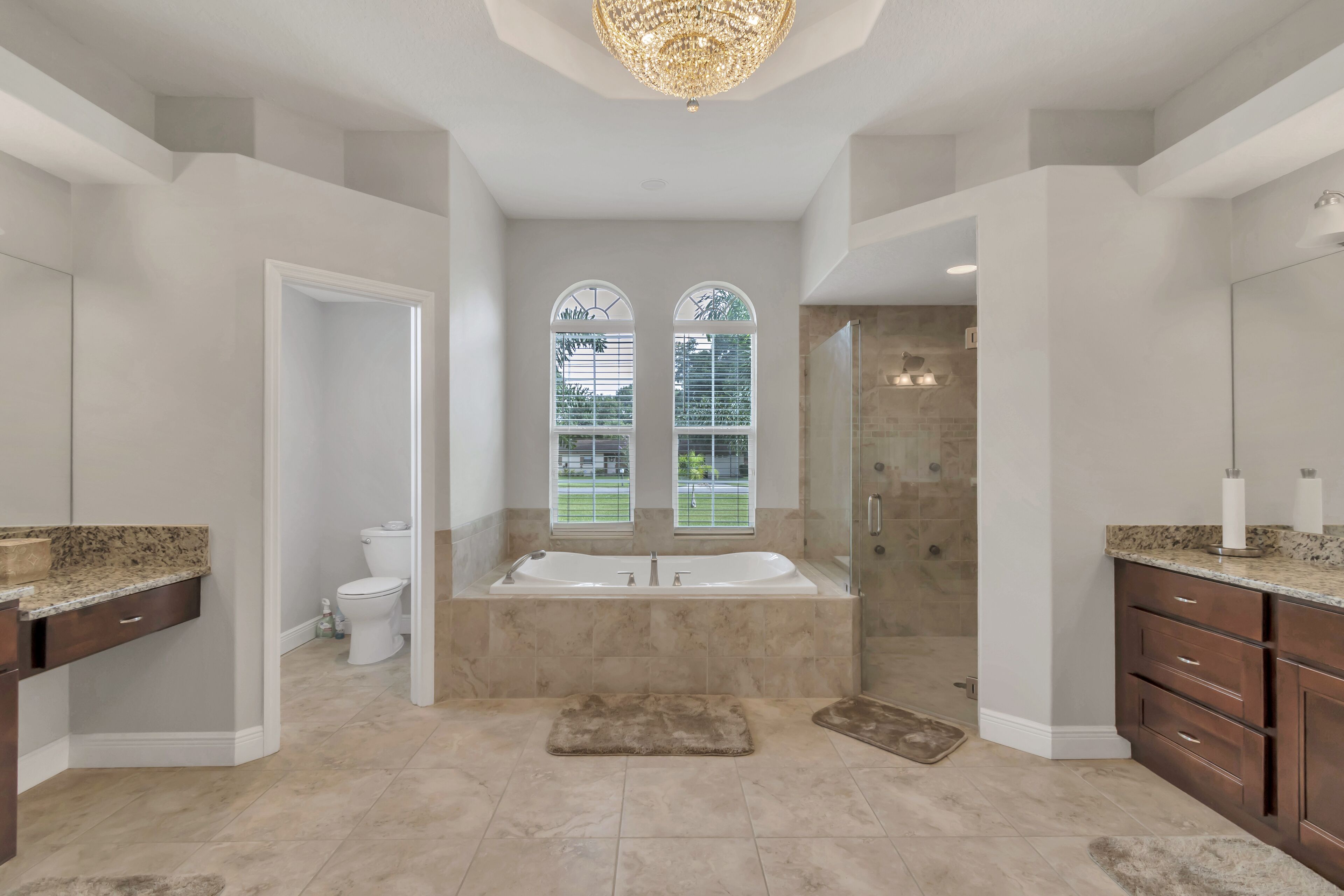 Combined shower/tub, jetted tub, hair dryer, towels
