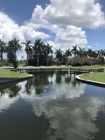 View from living area of pond and bridge over 8th hole.