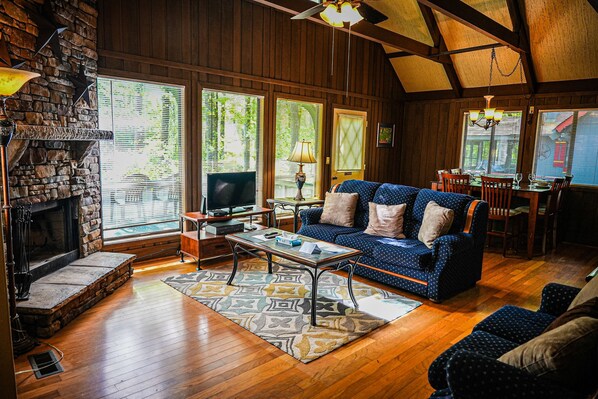 TV, fireplace, table football, ping pong