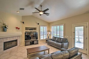 TV, fireplace, stereo - Pool, Hot Tub & Grill: Spacious Chandler Retreat (Chandler)