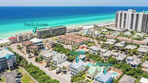 A coastal residential area with buildings labeled 'Beach Access,' 'Utopia,' and 'Atlantis.'