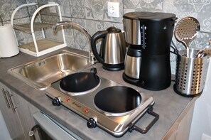 Apartment | Private kitchenette | Fridge, stovetop, coffee/tea maker, electric kettle - Cozy Studio Near Acropolis (Athens)