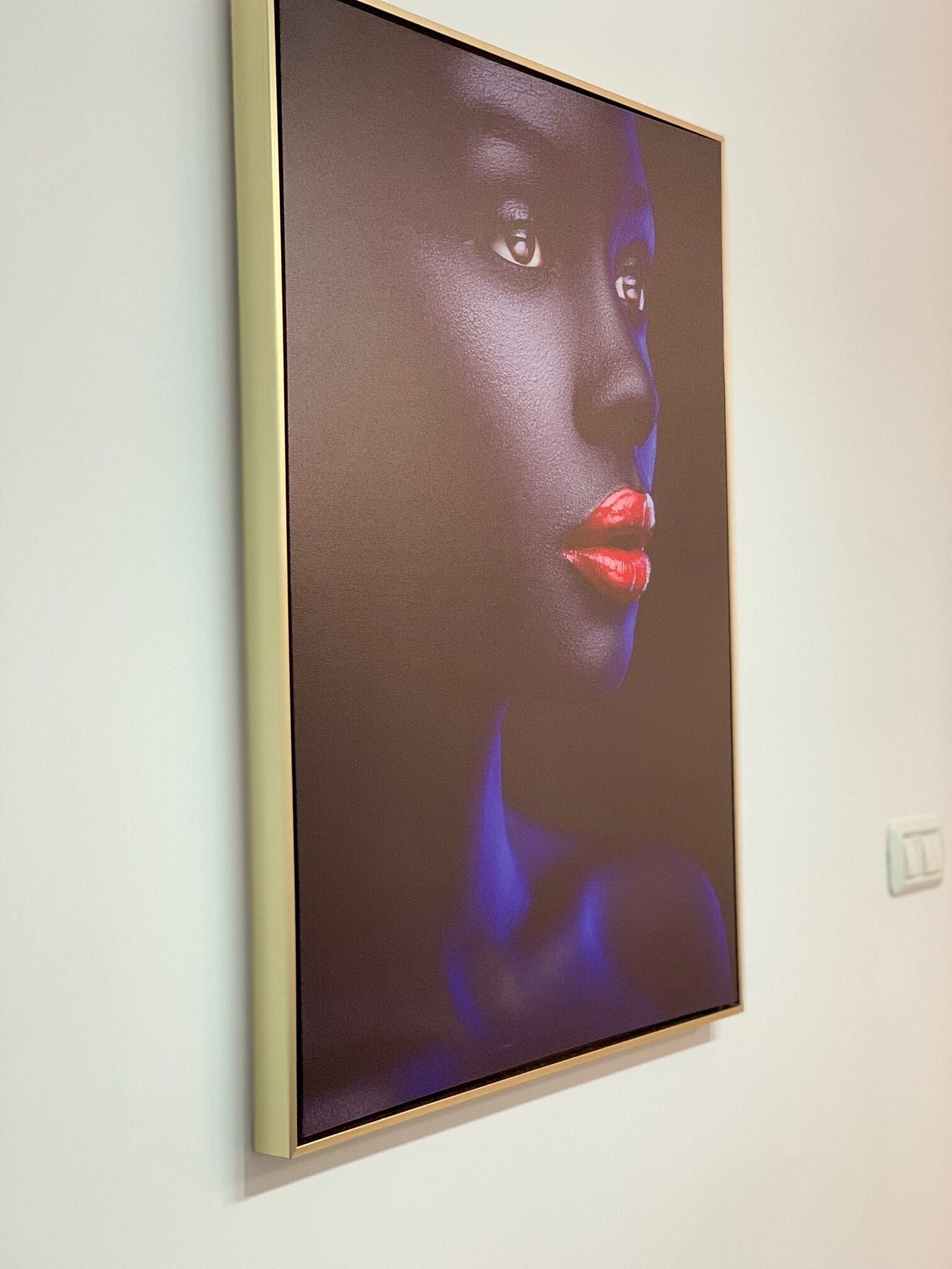 A framed artwork on a wall.