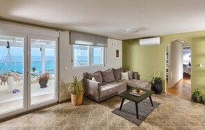 TV, books -  Modern Apartment, sunny, with a unique view of the Cretan sea!!! (Heraklion)