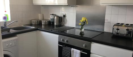 Apartment, 2 Bedrooms | Private kitchen | Fridge, microwave, electric kettle, highchair