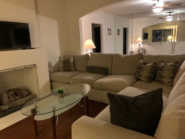 TV, fireplace