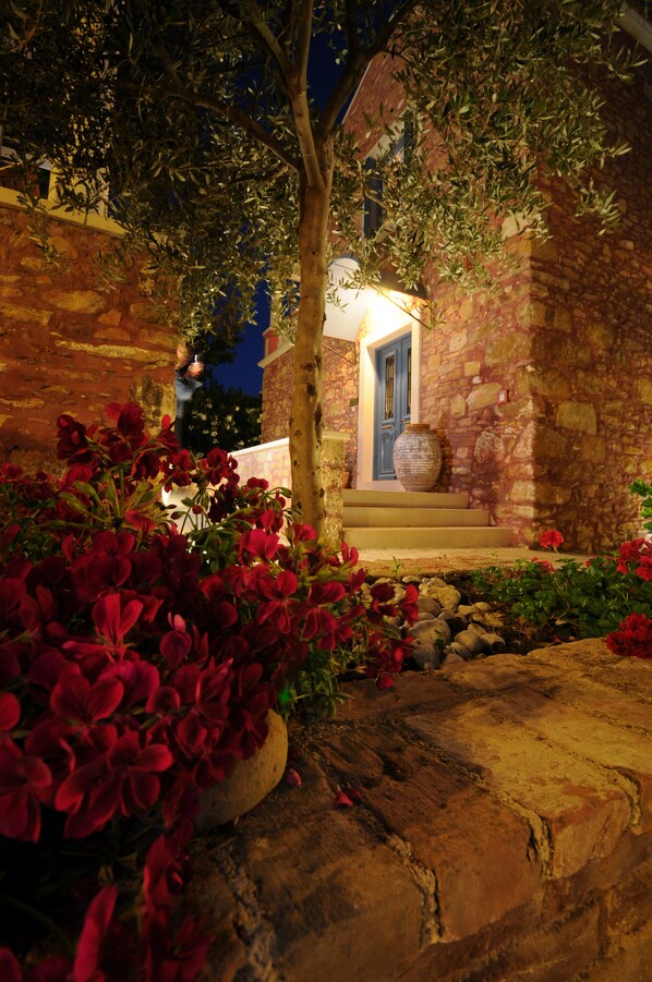 Apartment, 1 Bedroom, Smoking, Balcony | Exterior - Dine on the Generous Veranda at a Rustic Stone Getaway (Platanias)