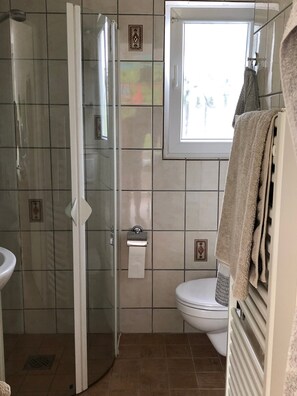 Ducha, secador de pelo y toallas