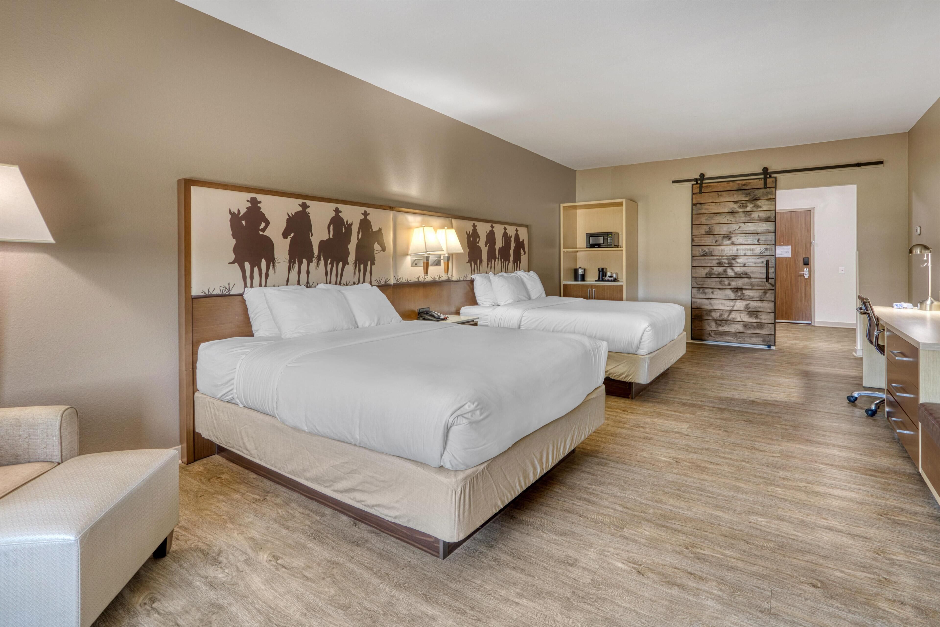 Premium bedding, desk, laptop workspace, free WiFi