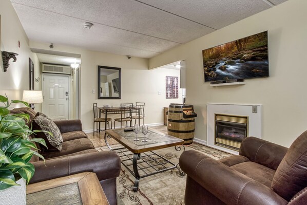 TV, fireplace, video games