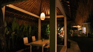 Outdoor dining - Tropical Garden (Superior) Resort 50 meters from the beach  (Candidasa)