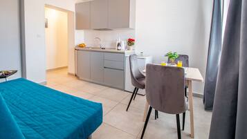 Comfort Apartment, 1 Queen Bed with Sofa bed | Private kitchen | Full-sized fridge, dishwasher, electric kettle, cookware/dishes/utensils