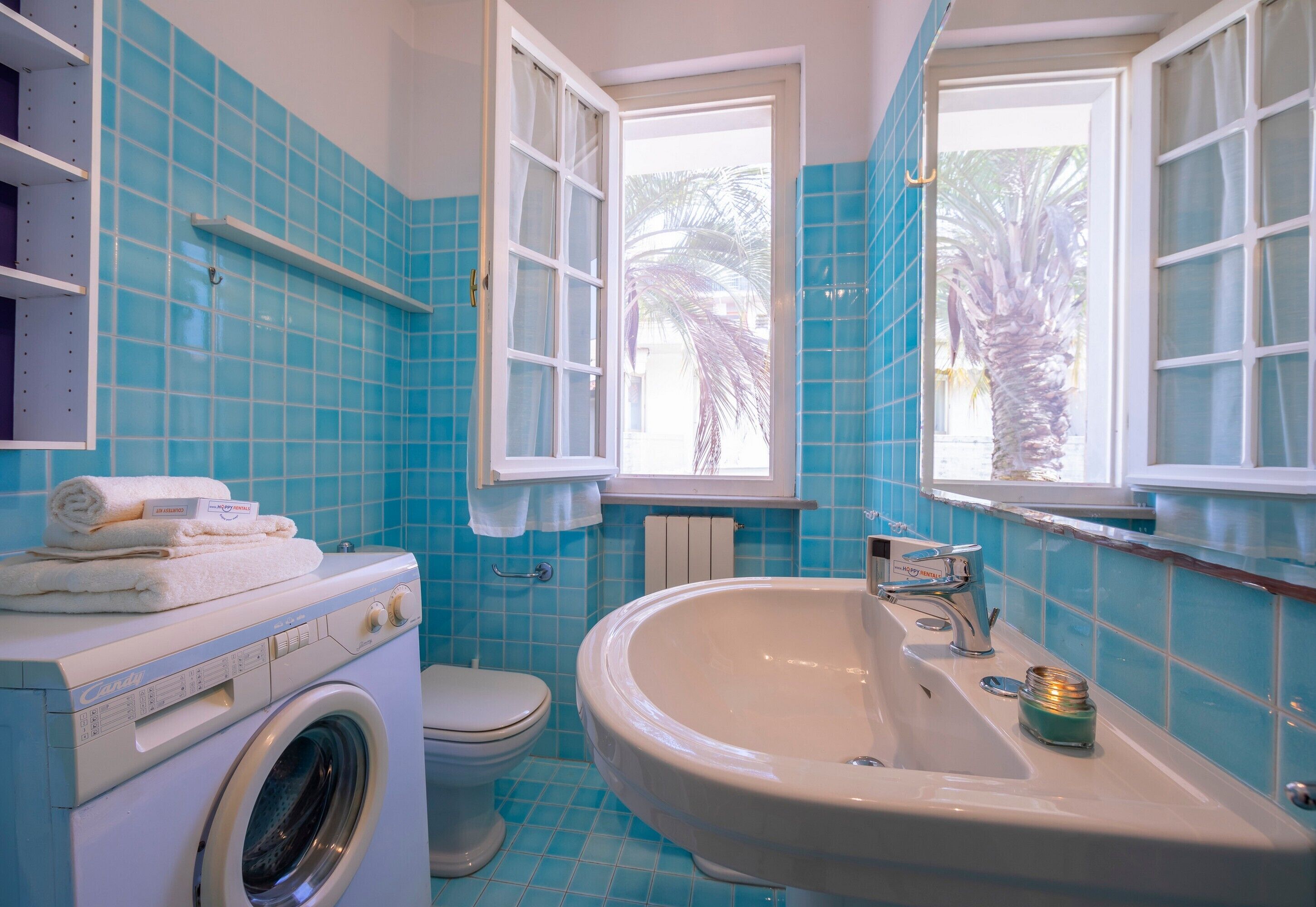 Shower, rainfall showerhead, bidet, towels