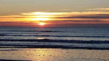 En la playa y camastros