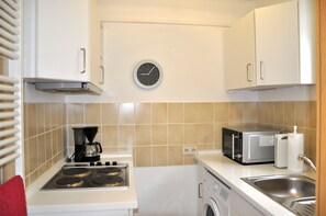 Fridge, microwave, dishwasher