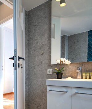 Apartamento, 2 quartos | Banheiro | Chuveiro, produtos de toalete grátis, secador de cabelo 