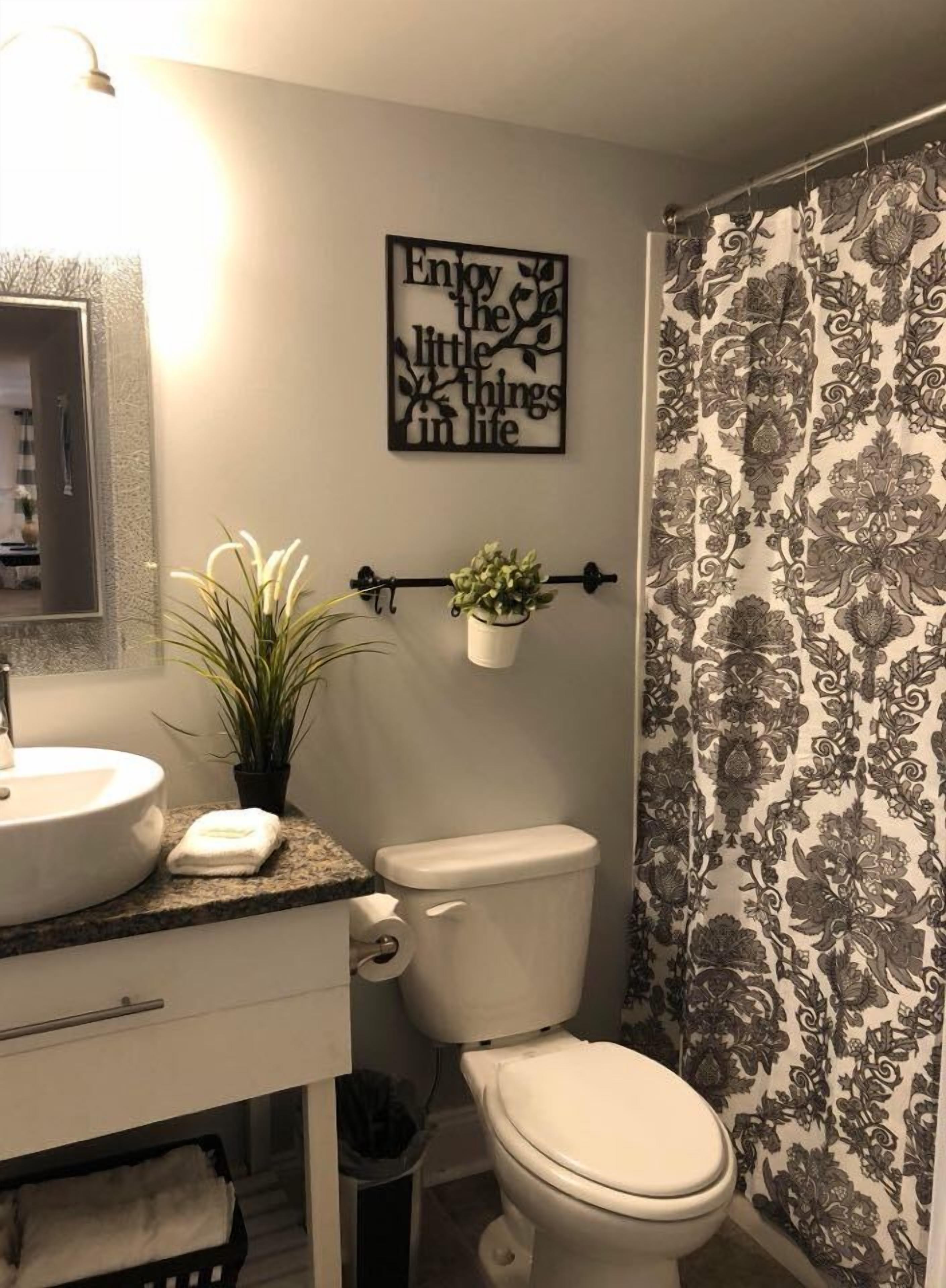 basic apartment | bathroom | hair dryer, towels, soap, shampoo