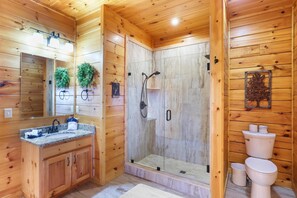 Shower, jetted bath, hair dryer, towels - Panoramic View - Suite 4: Poker Table - Spectacular Mountain Backdrop (sevierville)