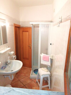 Shower, hair dryer, bidet, towels